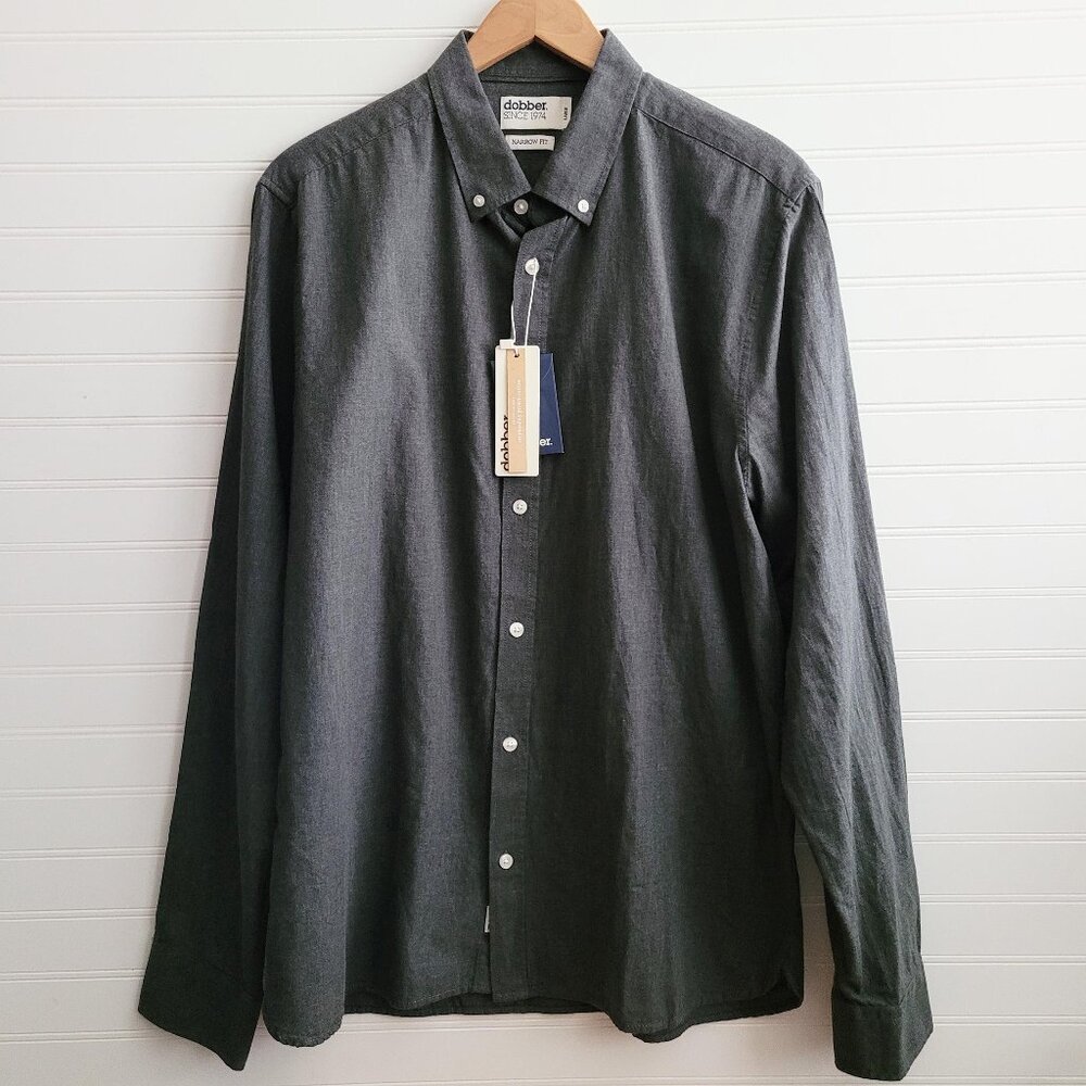 Dobber Men's Button Down Ted Melange Shirt Grey Narrow Fit Cotton NEW